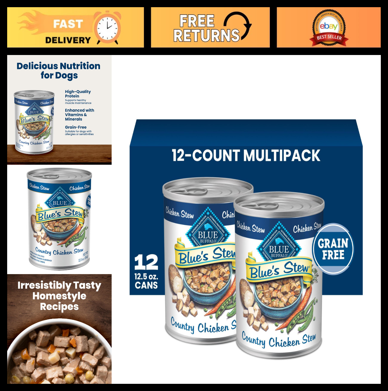 Grain-Free Natural Chicken Stew Wet Dog Food, 12.5oz Cans (1...