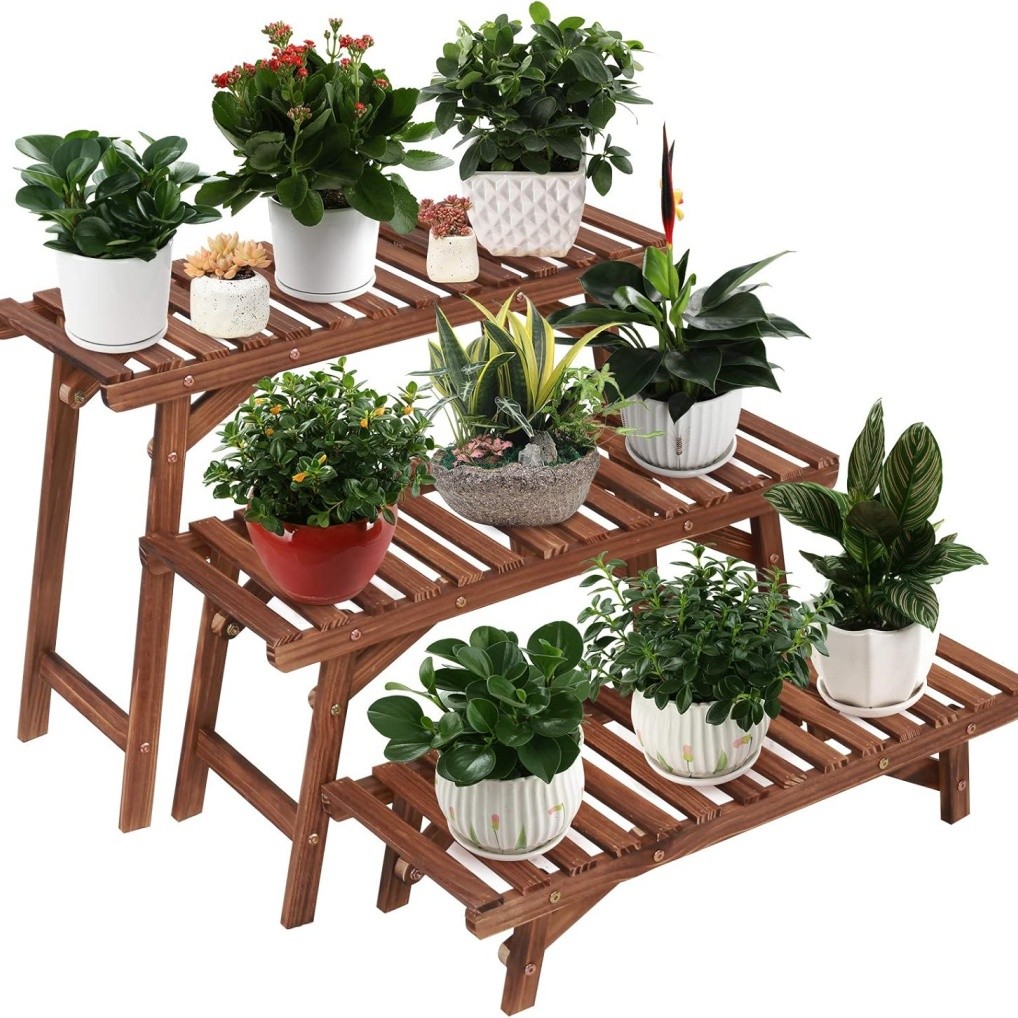 "3-Tier Wooden Plant Stand - Holds Up to lbs, 12" x 6" Size"