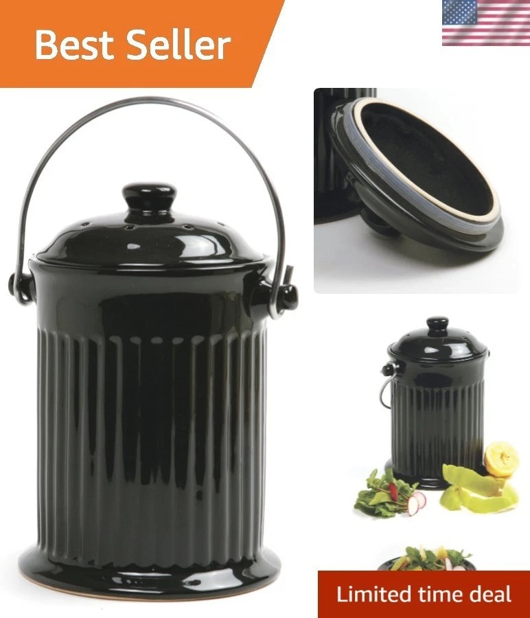 Ceramic Compost Keeper - Black - 93EB