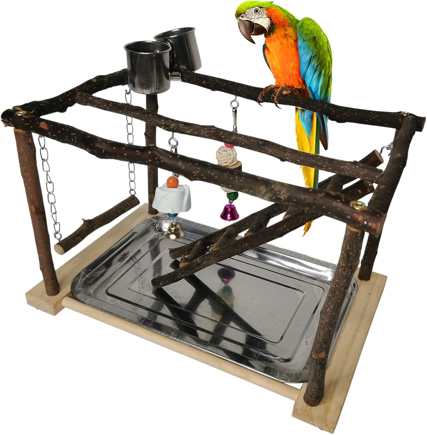 Parrots Bird Play Gym Cockatiel Wood Perch Stand