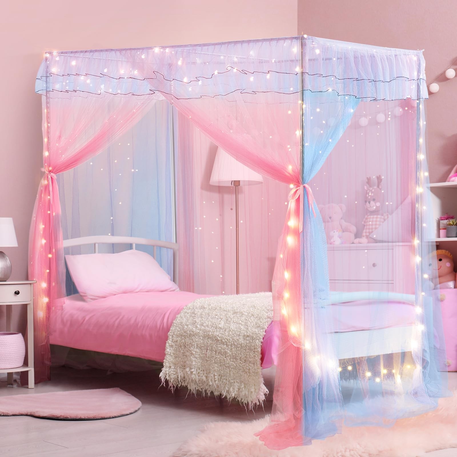 Bed Canopy With Lights for Girls, Princess Luminous, Twin Si...