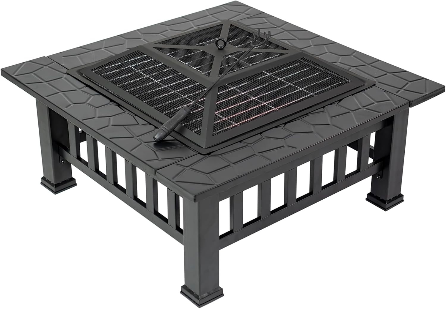 Outdoor Square Fire Pit Stove, 32" Metal Backyard Patio Cove...