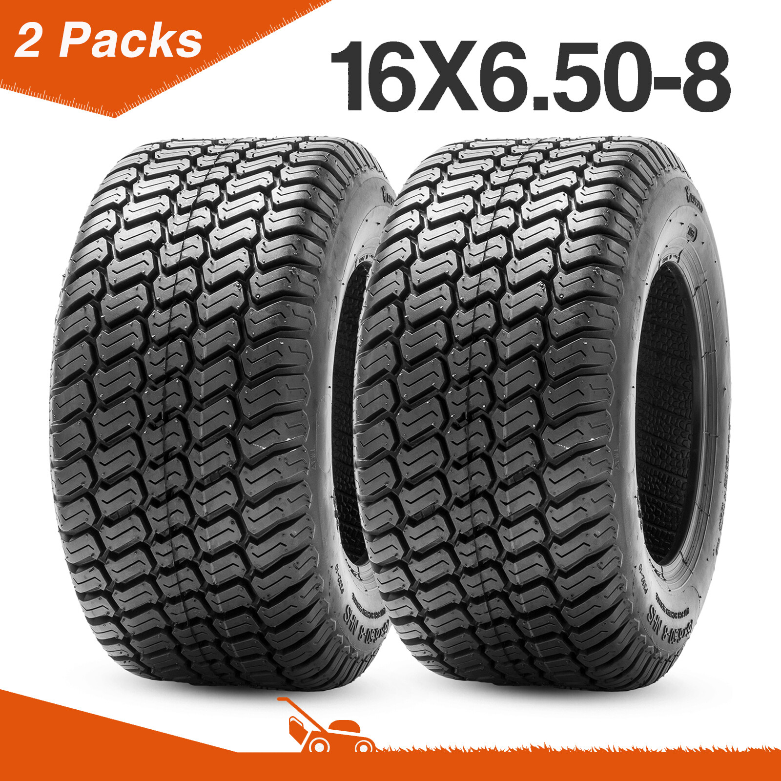 Turf Mower Tractor Tubeless Tires Set - 2x 16x6.5x8 Inches