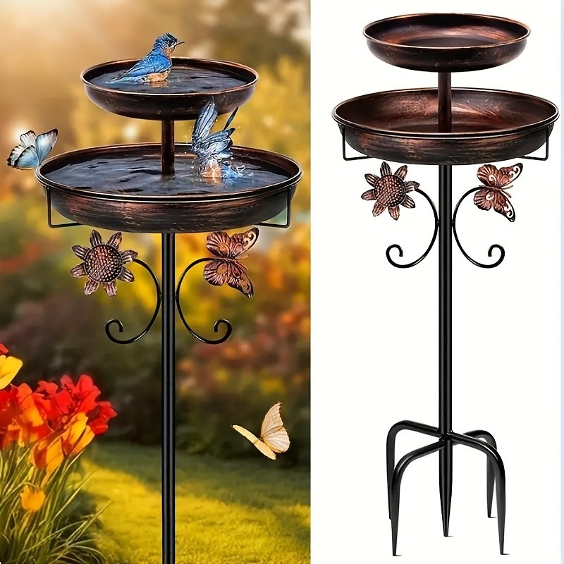 Heavy Duty Metal Bird Bath Double Layer Feeder 42 Inch 5 Cla...