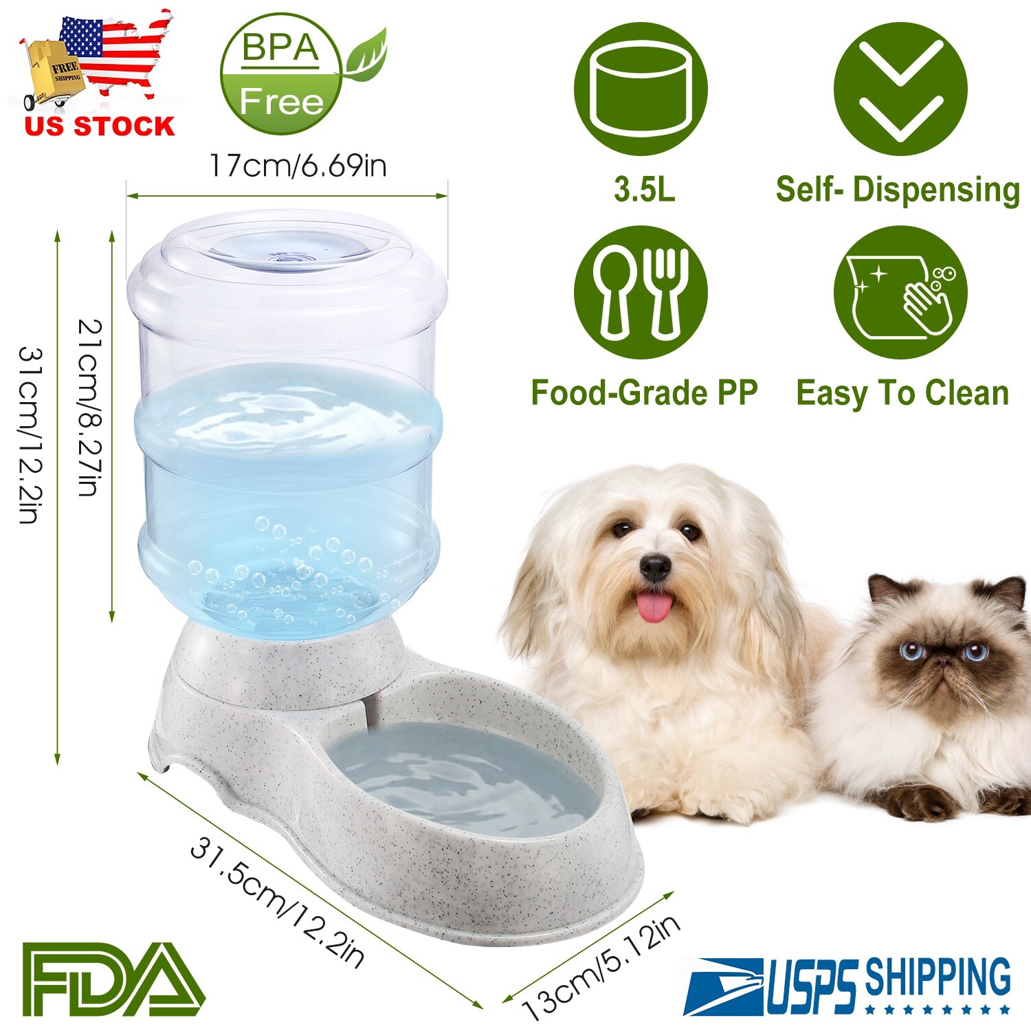 3.5L/1 Gallon Pet Waterer with Gravity Dispenser