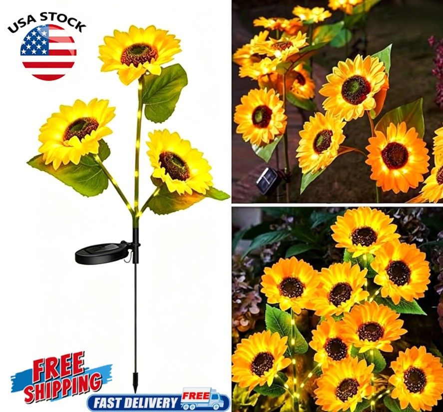 Sunflower Outdoor Solar Garden Stake Lights - Waterproof Yar...