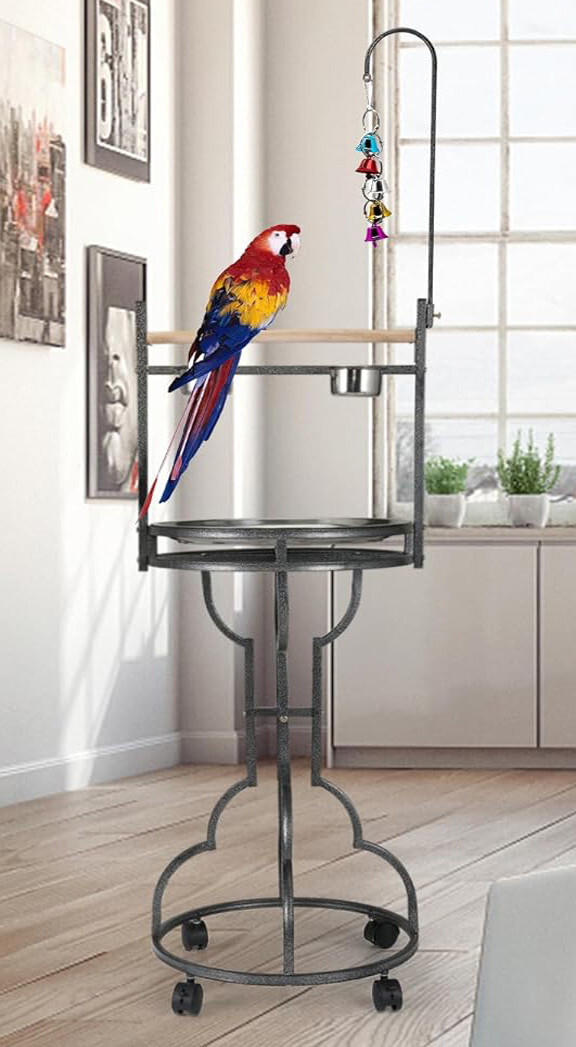 Pet Bird Perch Rolling Stand — 67" Macaw Parrot Stand, Stain...