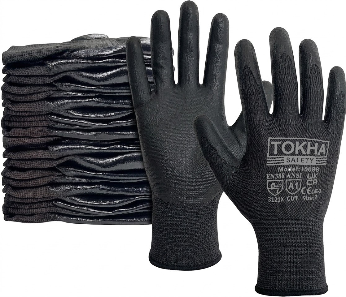 Black PU Coated Safety Gloves for Garden Builders