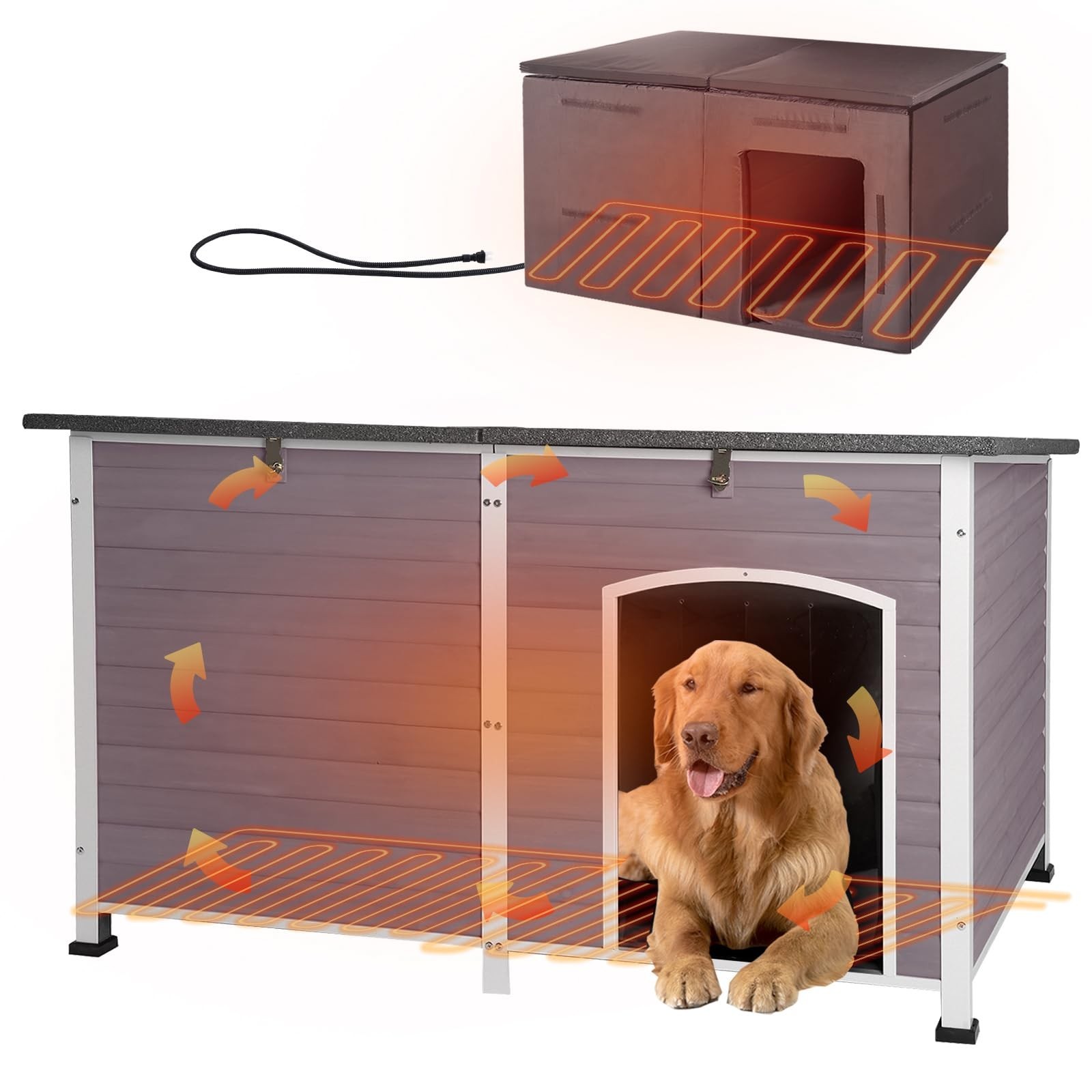 Heated Outdoor Dog House - 6-Sided Insulation, Cozy & Safe (...