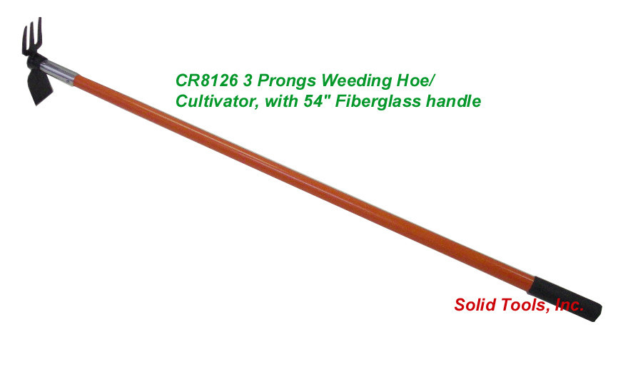 Weeding Hoe & 3-Prong Cultivator - 54" US Fiberglass Handle...