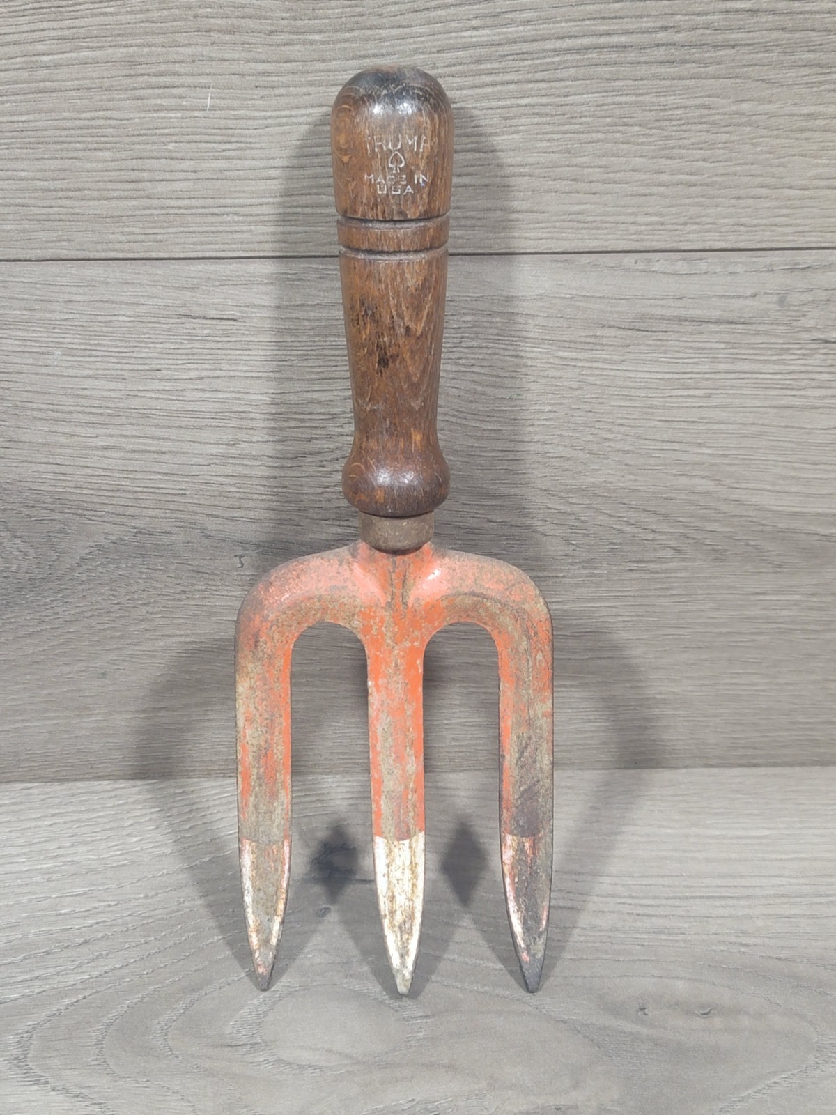 Vintage Trump Garden Fork - Orange Metal Handle - Made USA