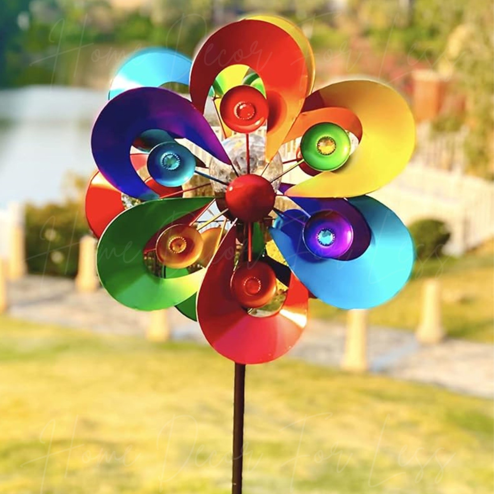Solar LED Color Changing Double Kinetic Wind Spinner Garden...