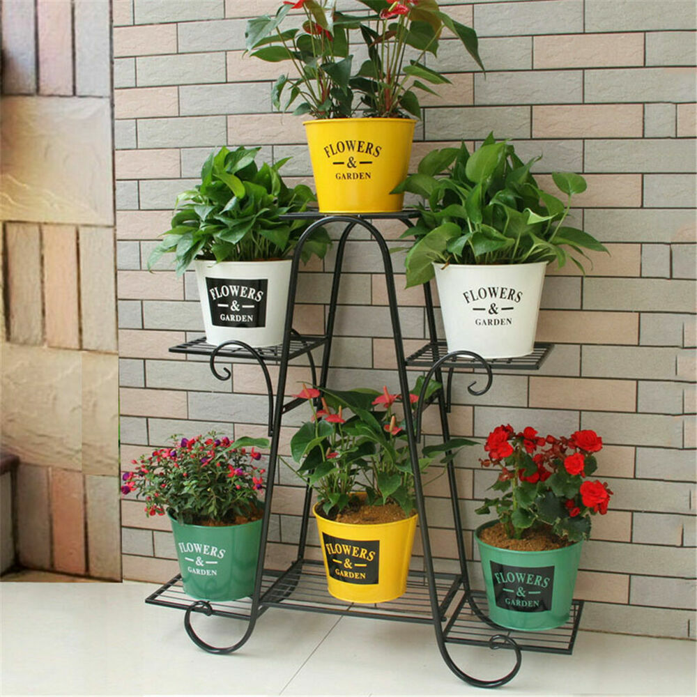 Black 3-Tier Metal Planter Shelf Rack