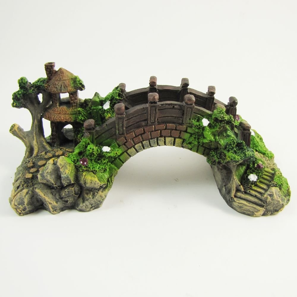 Aquarium Bridge Pavilion Tree Ornament - Resin Decor for Fis...