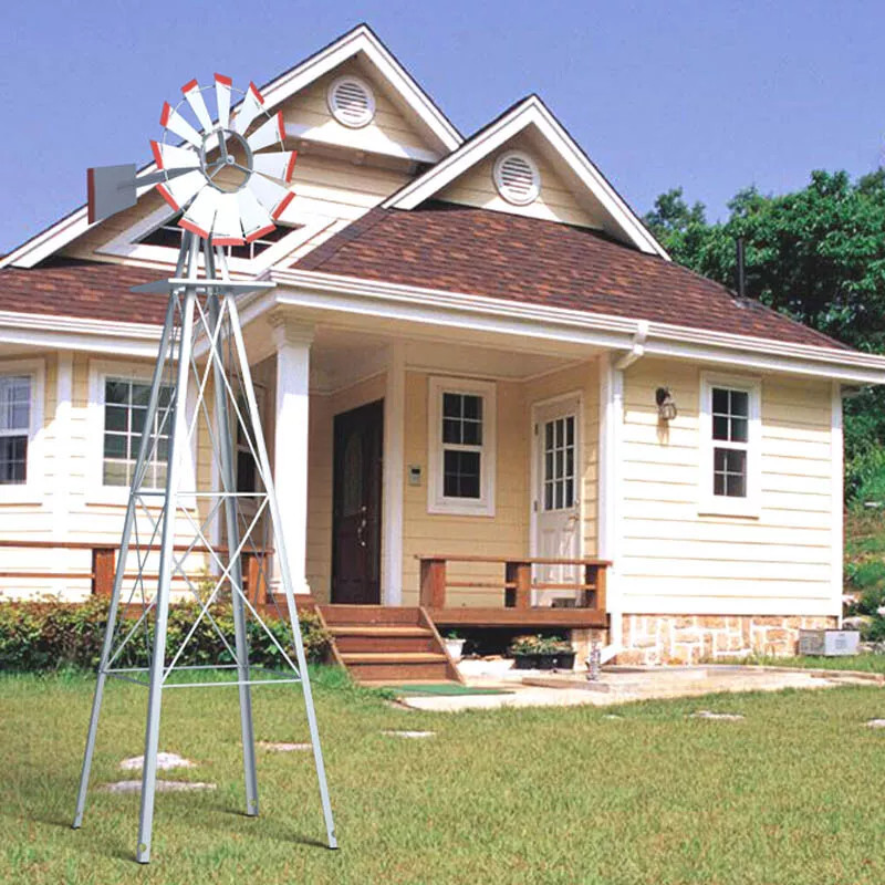 8-Foot Weather Resistant Metal Windmill Ornamental Garden De...