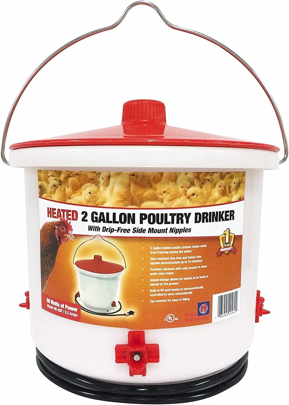 Farm Innovators Heated Chicken Waterer Poultry Drinker Bucke...