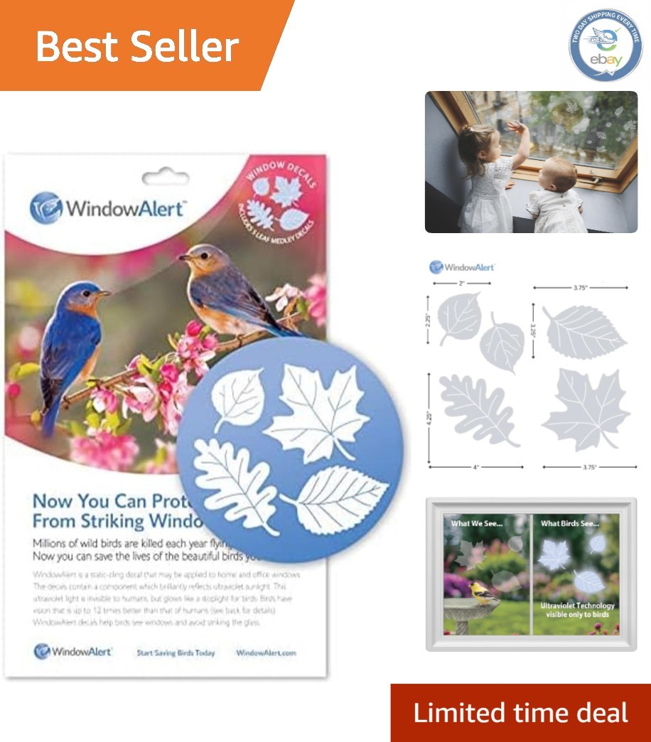 Protect Birds 5-Piece Leaf Medley UV-Reflective Window Decal...