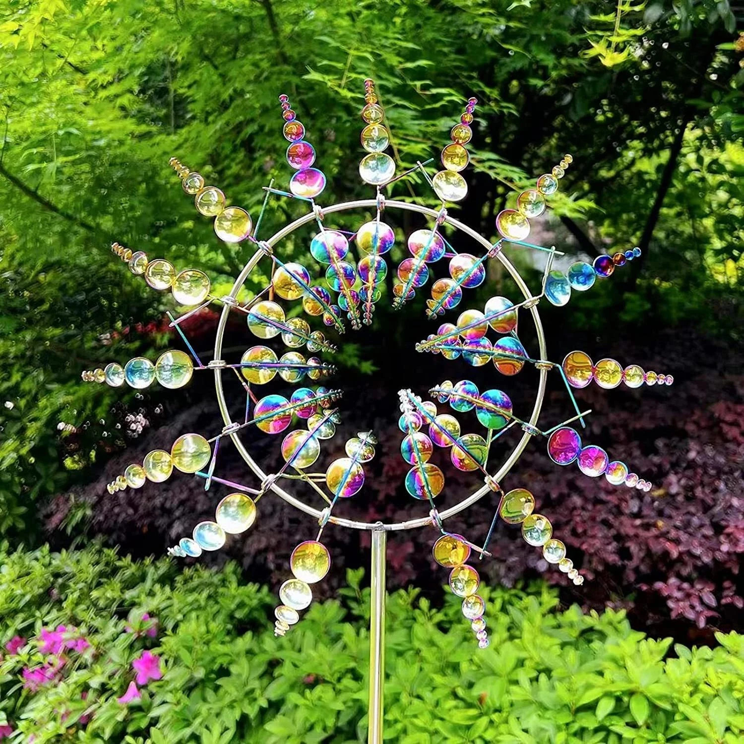 3D Windmill Kinetic Metal Sculpture Outdoor Garden Decor