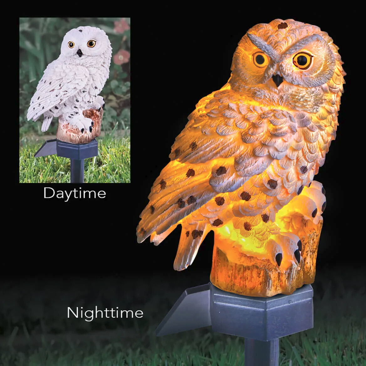Solar LED White Owl Garden Stake (Outdoor Decor) - 12" x 6"