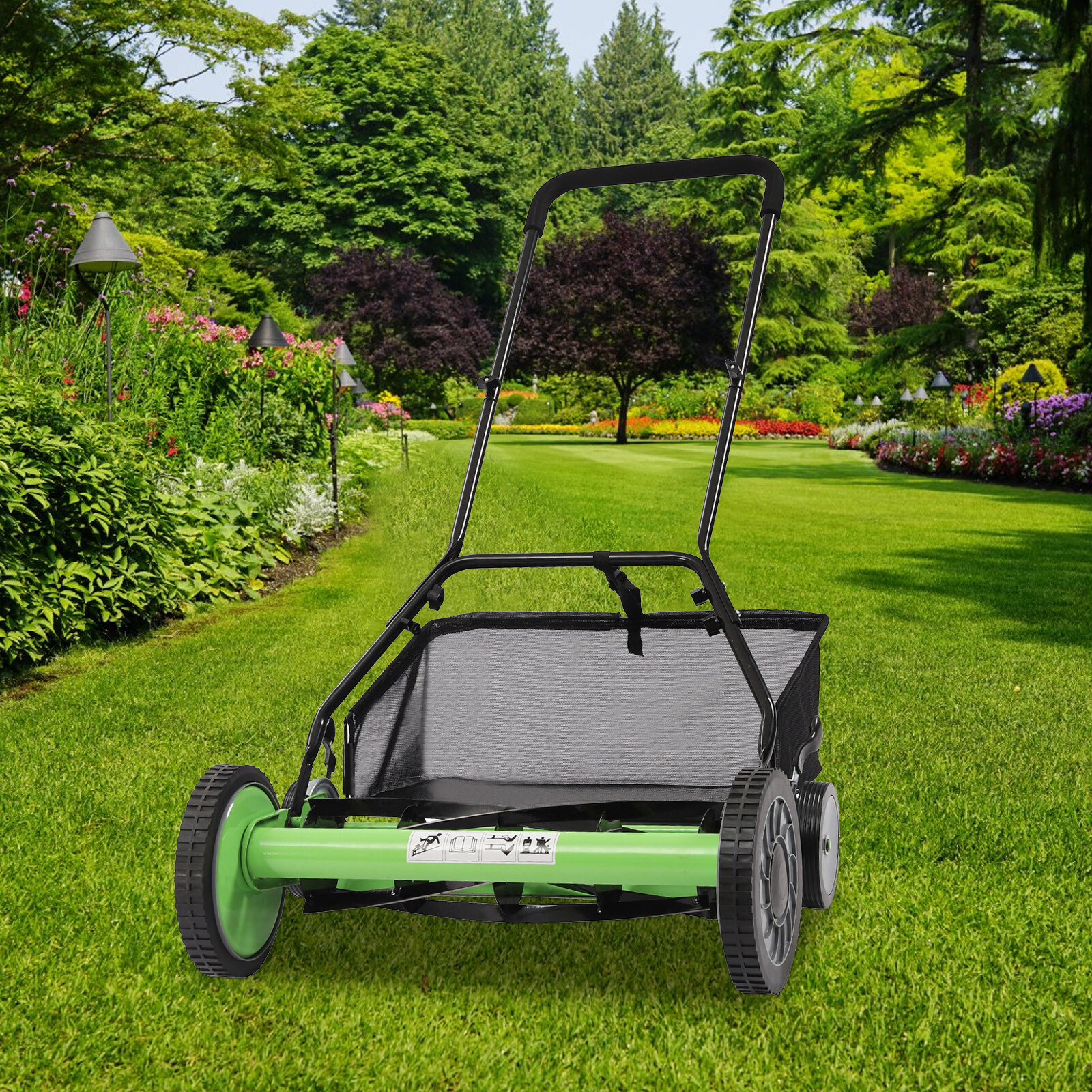 20 Inch Manual Hand Push Lawn Mower Walk-Behind Grass Catche...