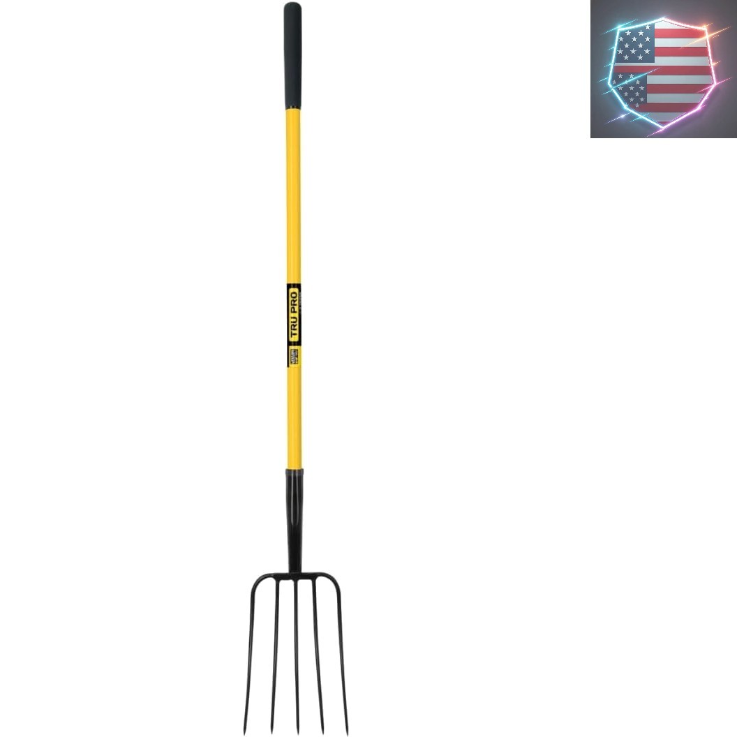 Garden Manure Fork - 5-Tine Pitch Fork, Fiberglass Handle, 9...