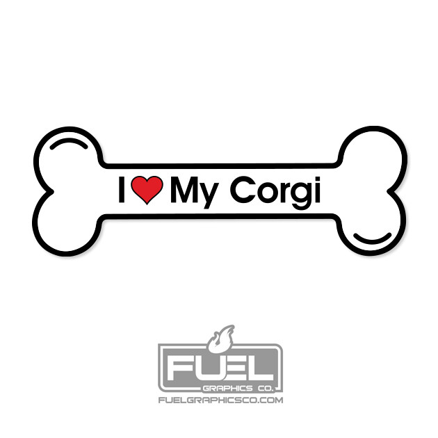 I Love My Corgi Dog Bone Premium Decal, 6" Wide, Car & Home