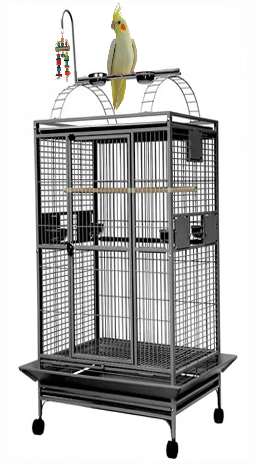 Rolling Wrought Iron Macaw Parrot Cage With Play-Top and Toy...