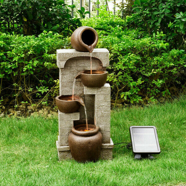 Solar LED Water Fountain with Battery Backup Outdoor Zen Gar...