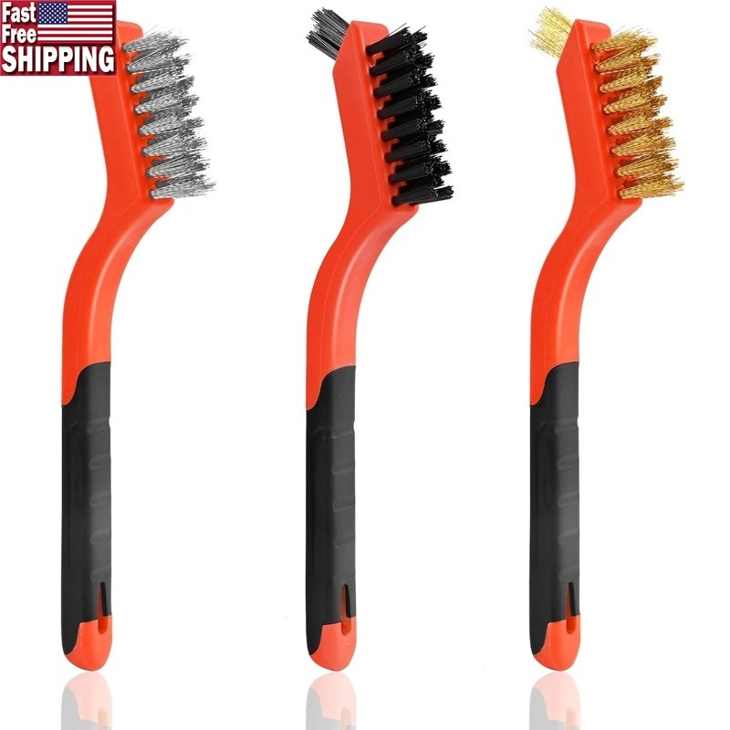 3-Piece Wire Brush Set Stainless Steel Brass Nylon