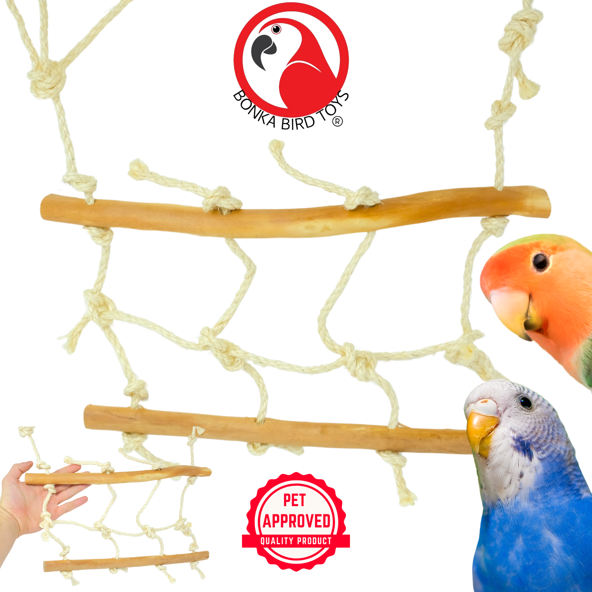 Bonka Bird Toys Sisal Java Net Natural Climbing Play Gym Par...