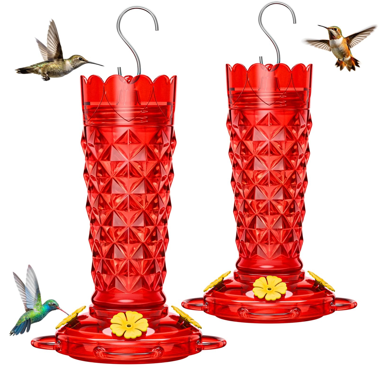 Glass Hummingbird Feeder 2-Pack 13 Oz Red Hummingbird Feeder...