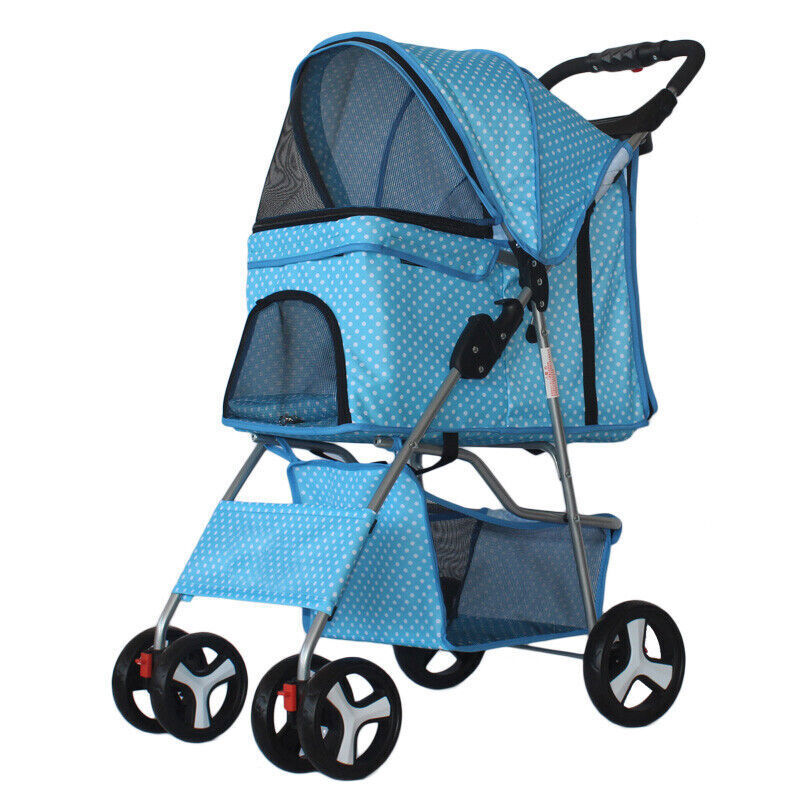 Folding Portable Pet Stroller Cat Dog Cage Travel Carrier Wi...