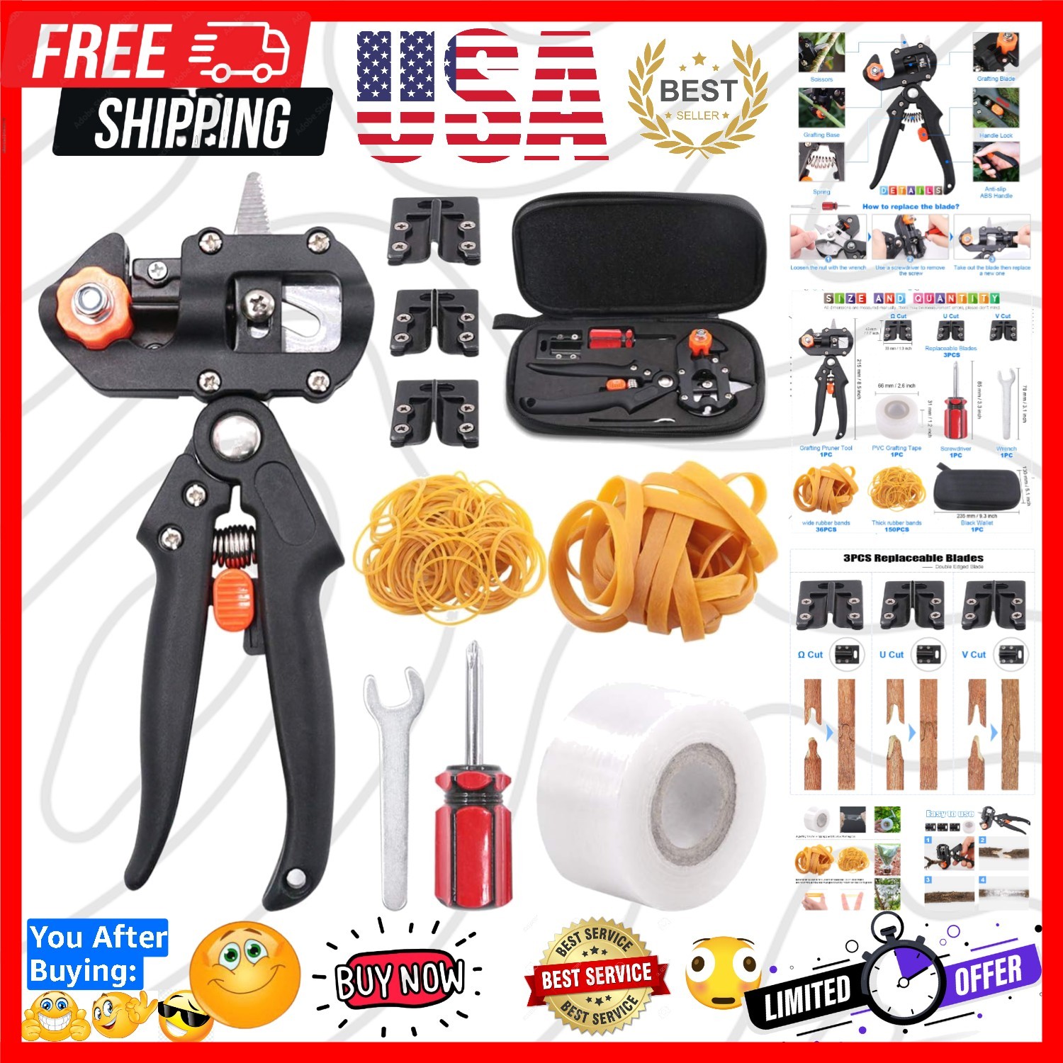 Professional Fruit Tree Pruning Shears Grafting Tool Kit