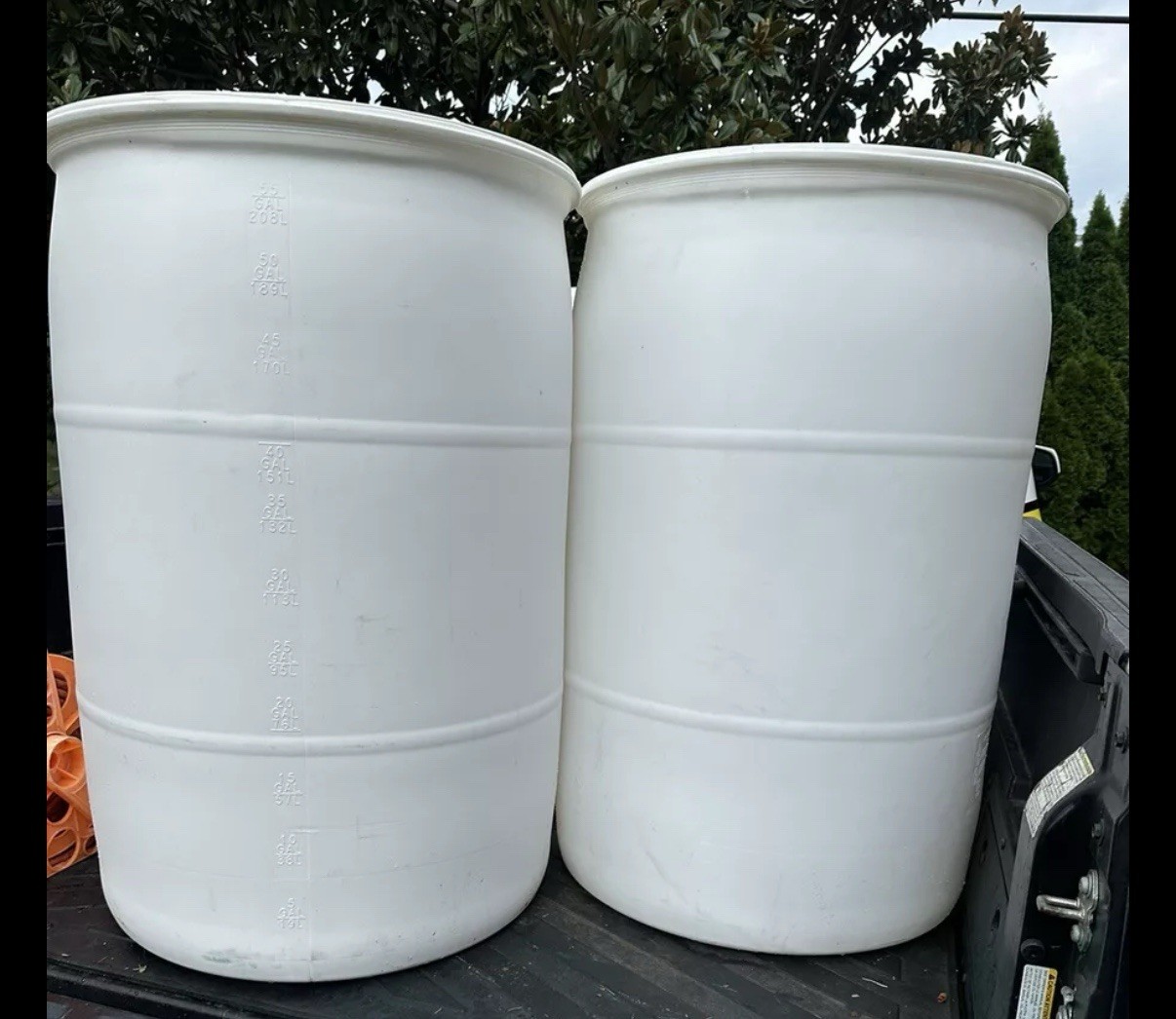Industrial Rain Barrel - 55 Gallon White Outdoor Water Stora...