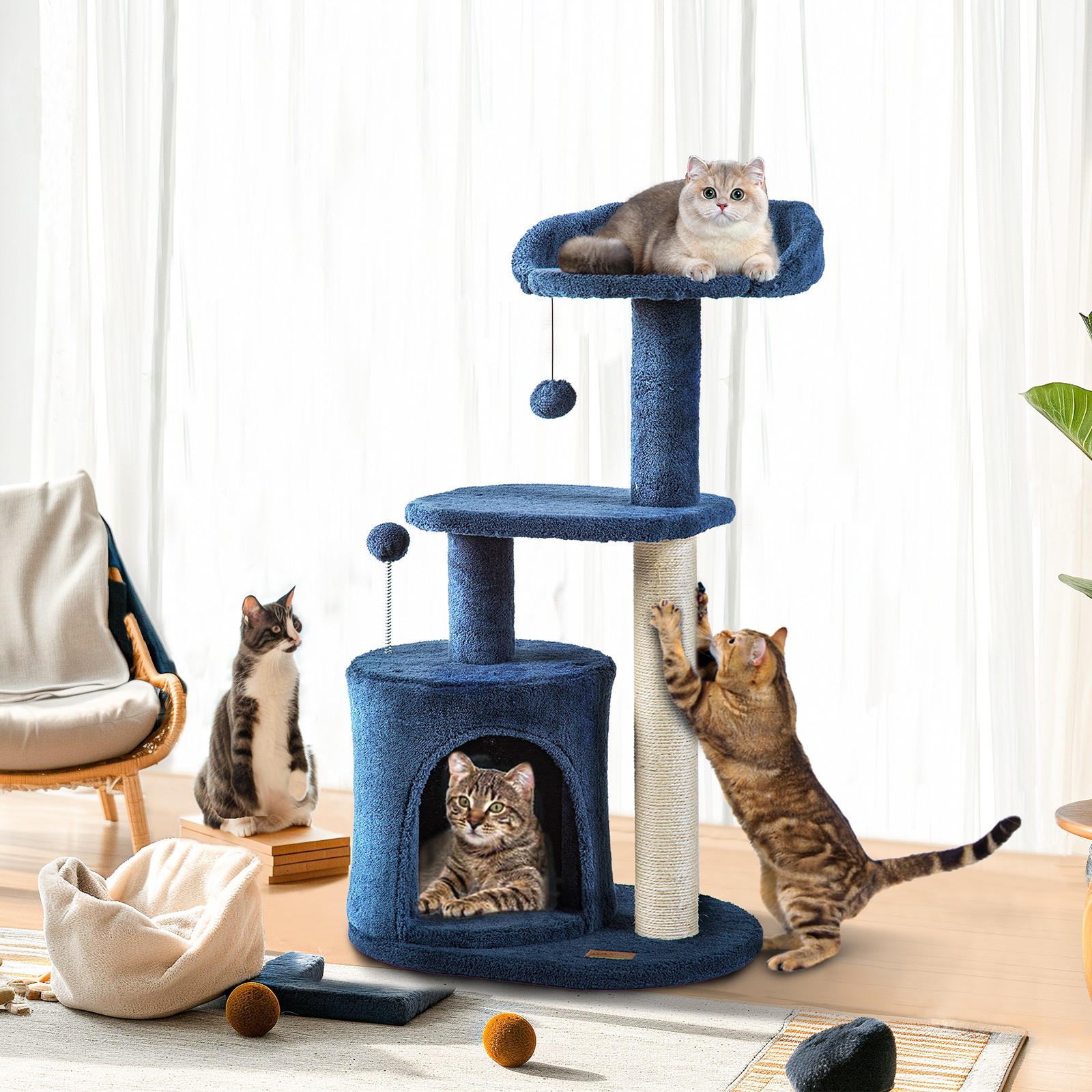 Small Cat Tree Tower for Kittens Multi-Level Condo Scratchin...