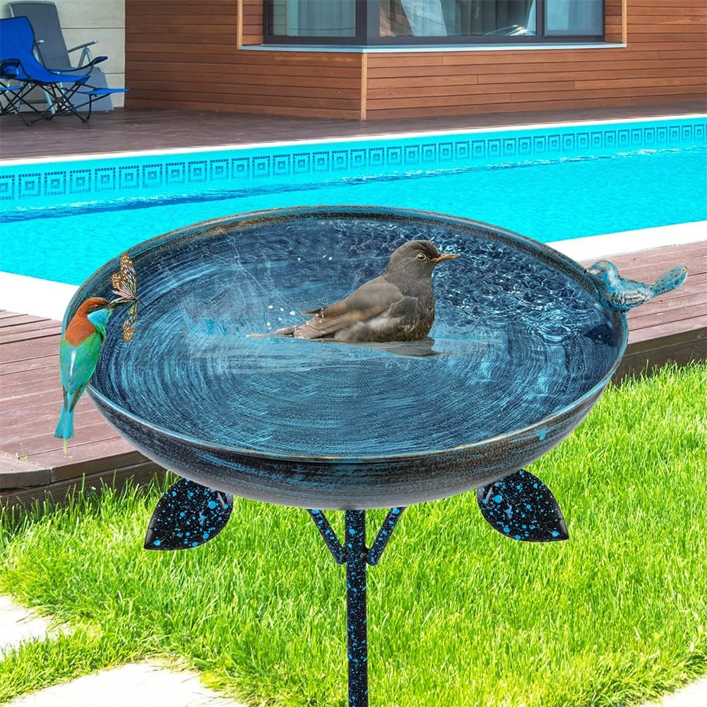 Outdoor Garden Bird Bath - Cast Iron Metal Birdbath with Sta...