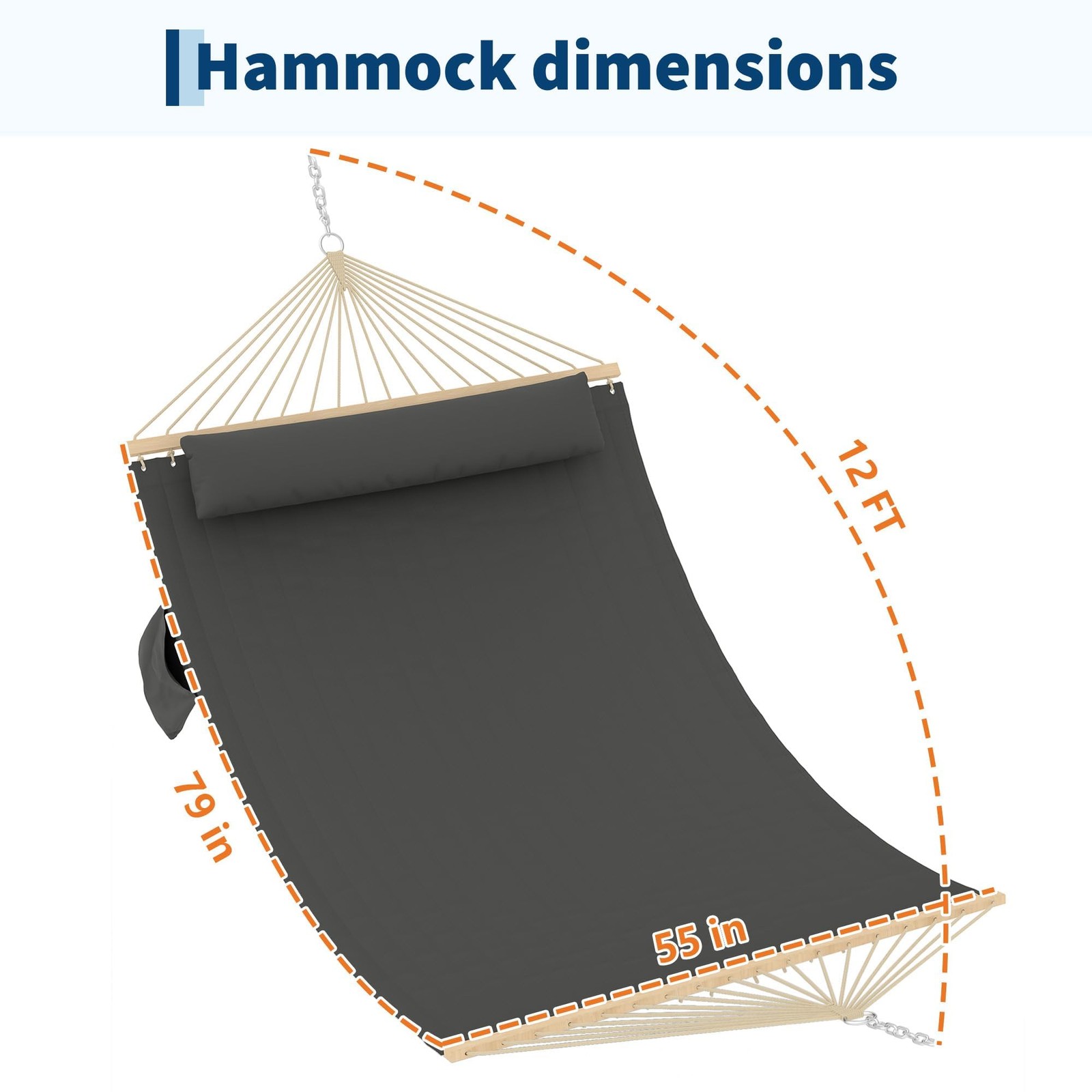 Double Quilted Hammock for Two with Spreader Bar and Detacha...