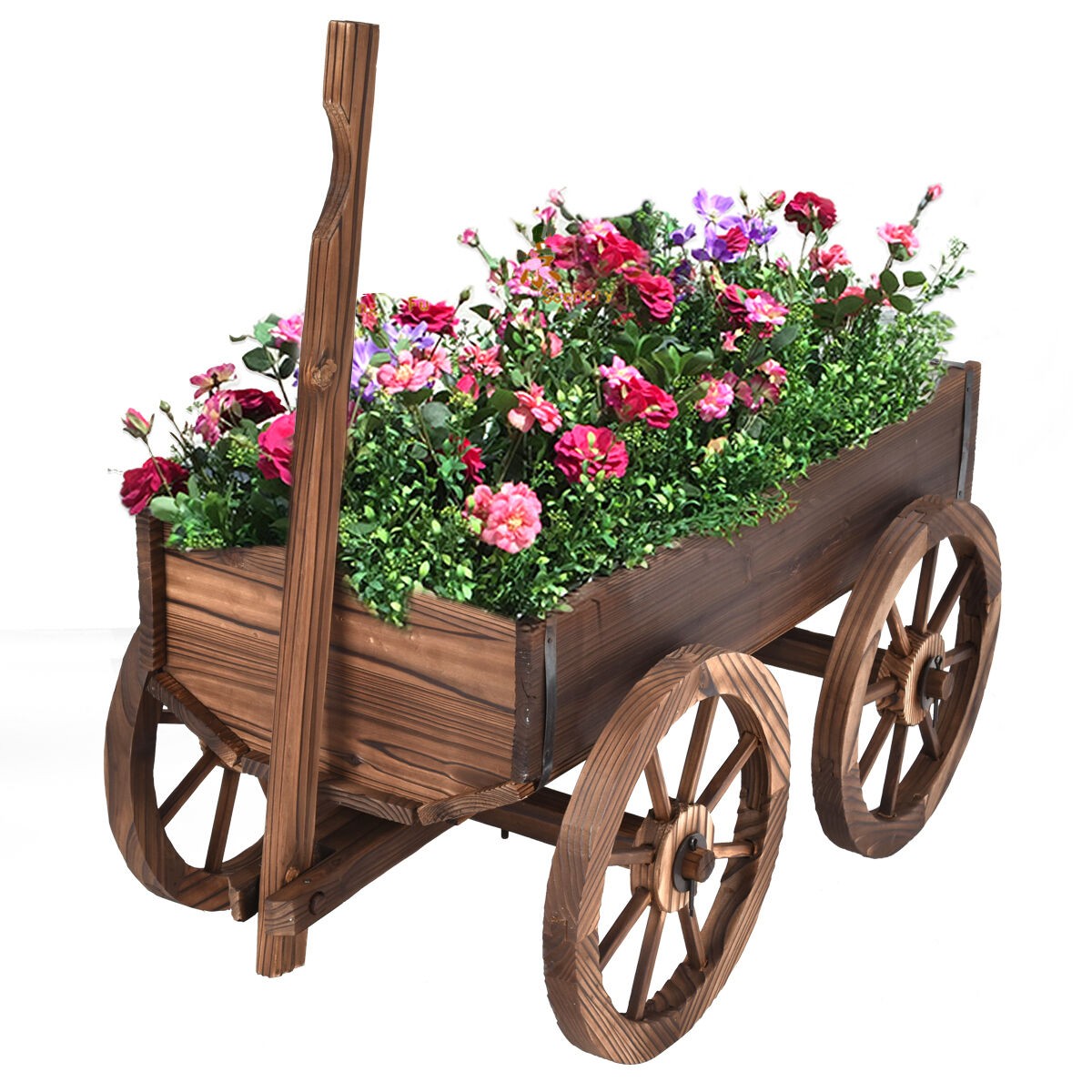 Wood Wagon Flower Planter Stand Home Garden Decor