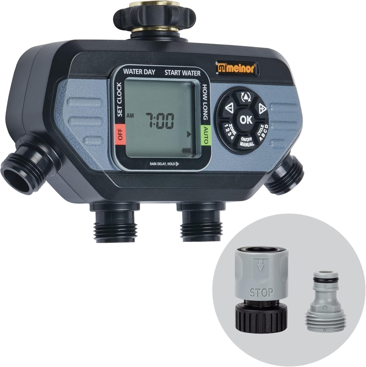 Melnor Outdoor Digital Water Timer - 4 Zones, Grey Black, Op...