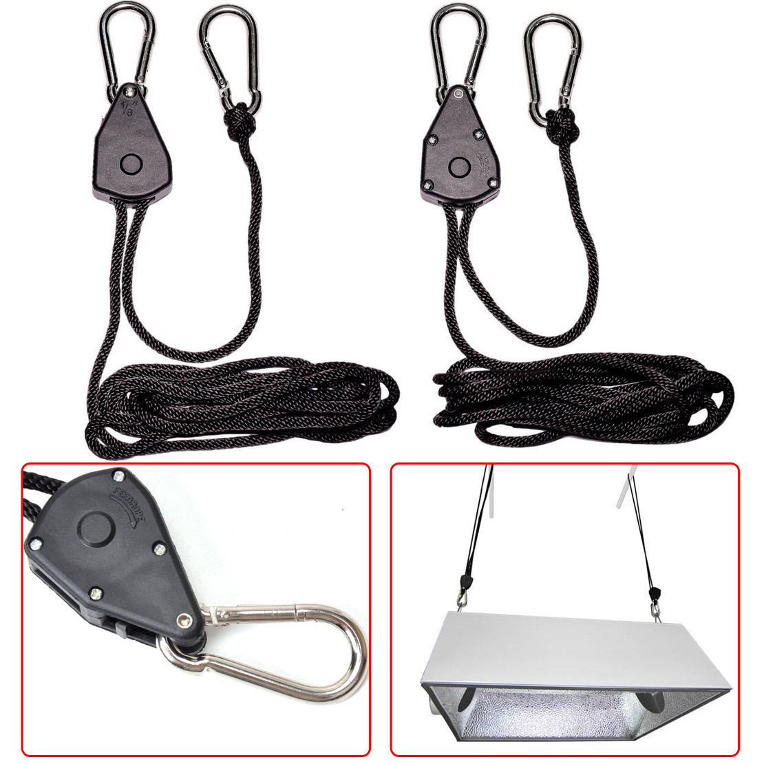 Grow Light Hangers - 2pcs Reflector Ratchet Hangers, 150lb C...