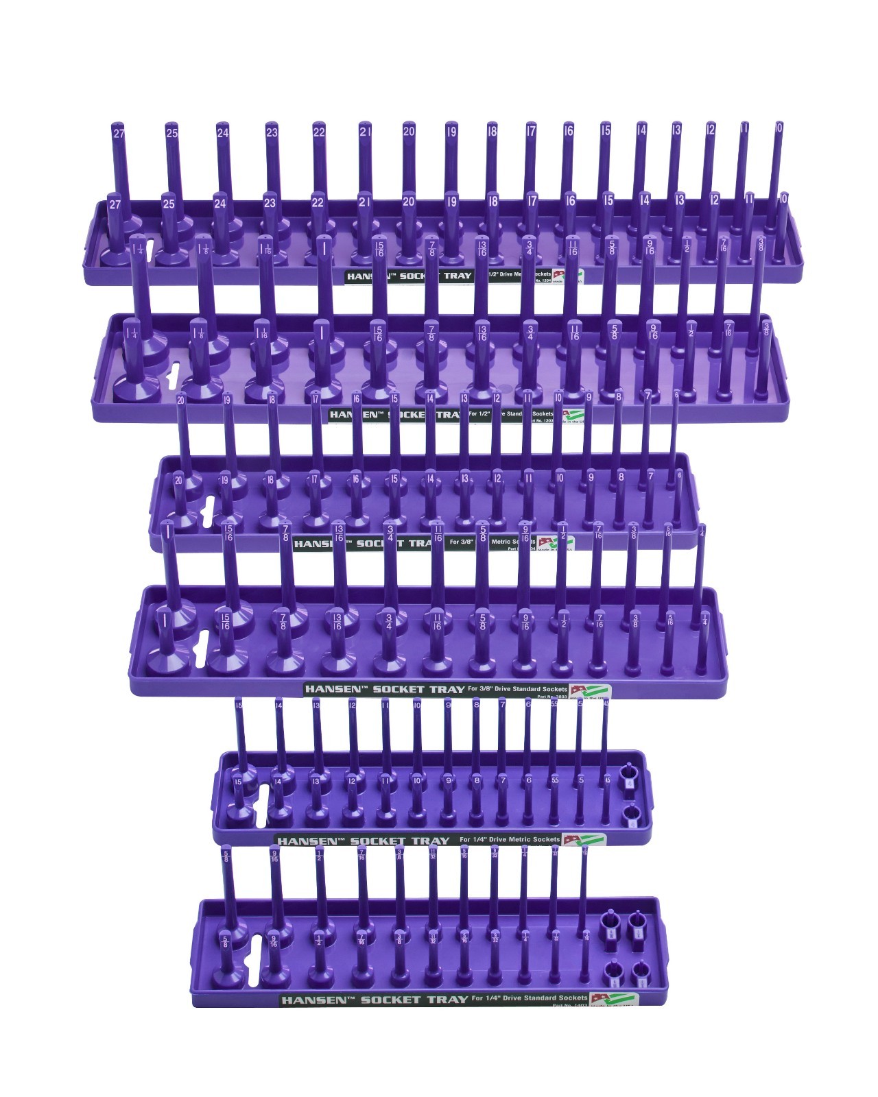 Hansen 6pc Socket Organizer Tray Rack Holder Metric SAE 1/4...