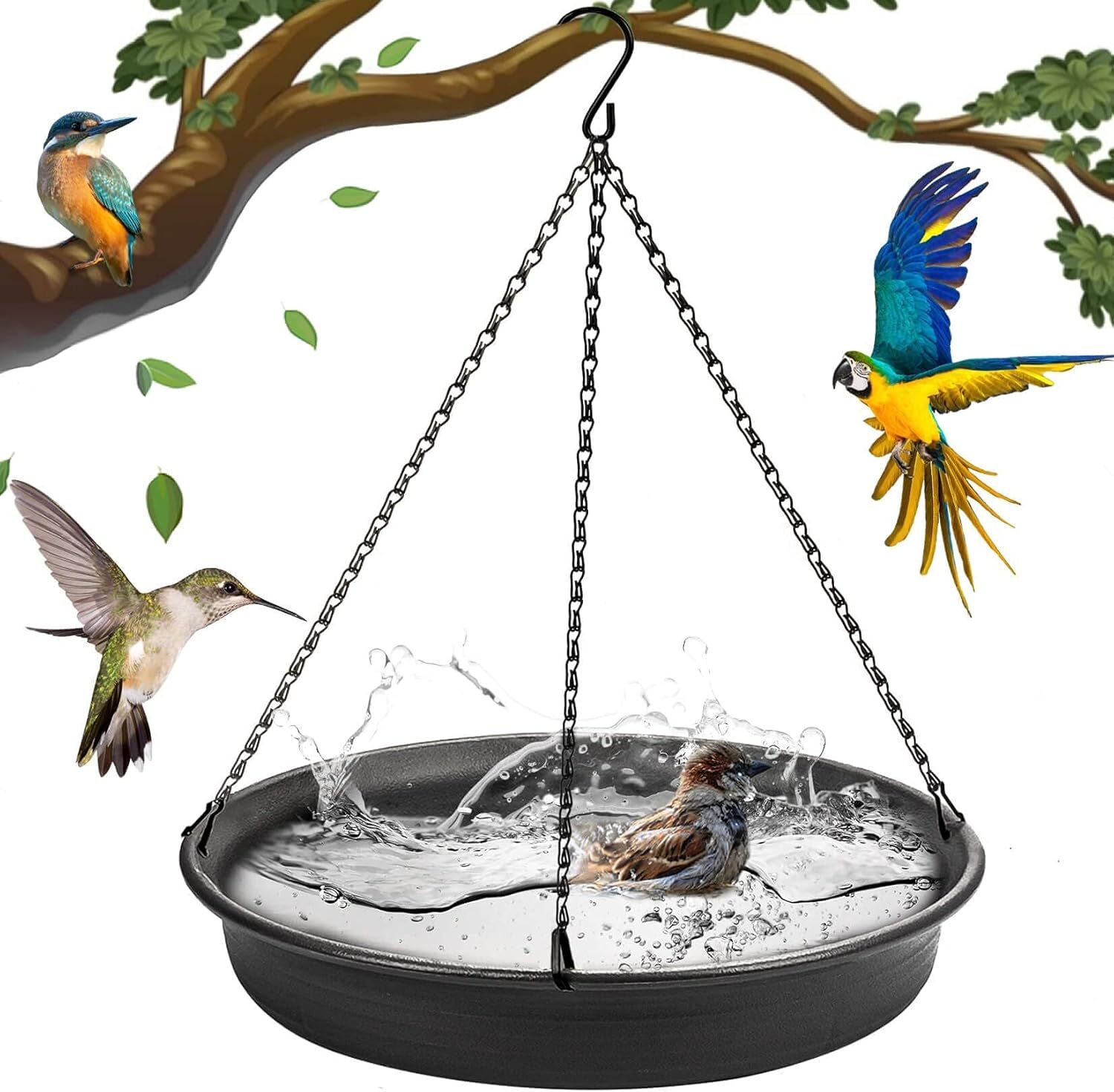Hanging Bird Bath Water Tray Wild Birdbath Garden Cooling Wa...