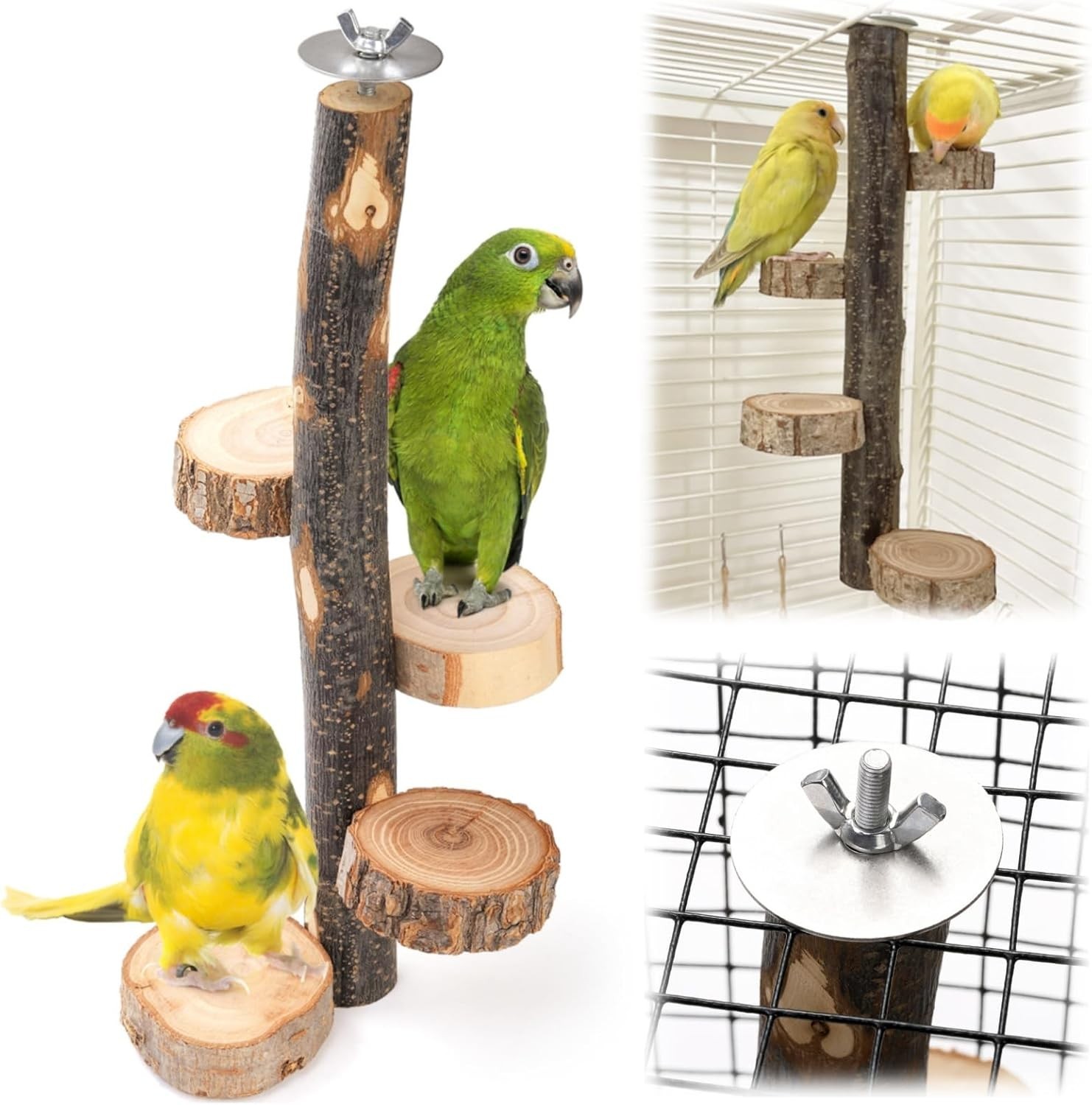Natural Wood Bird Perch, 12 Inch Parrot Perch Stand for Cage