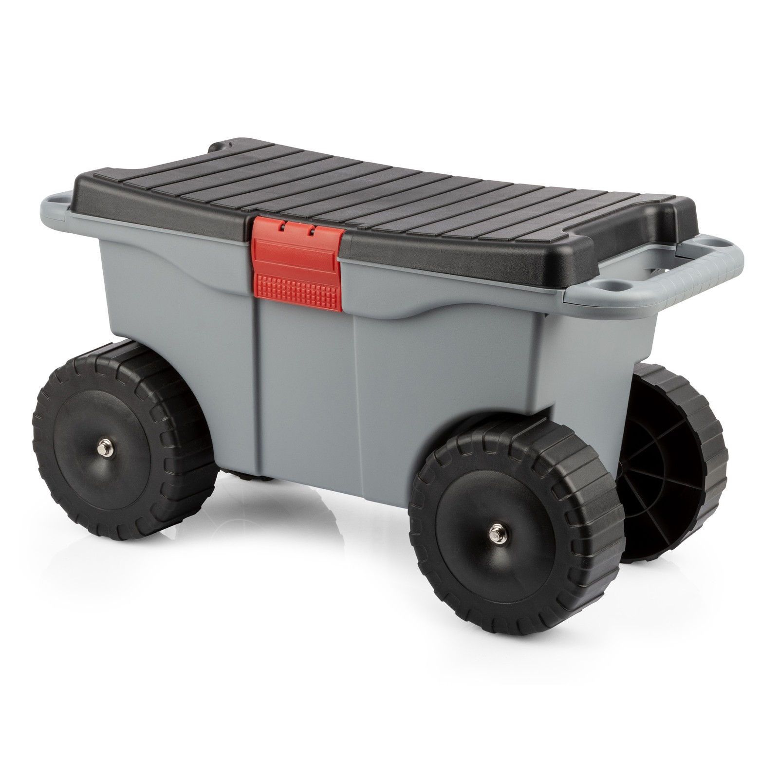 Pure Garden Rolling Cart with Seat and Gray Storage Stool