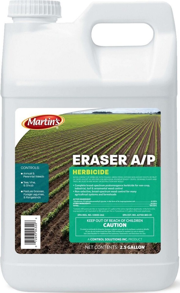Glyphosate Herbicide Eraser 2.5 Gallon Post-Emergence Weed C...