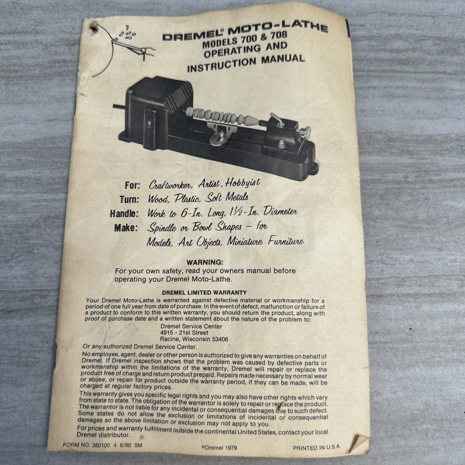 Dremel Moto-Lathe Model 700 & 708 Operating Manual