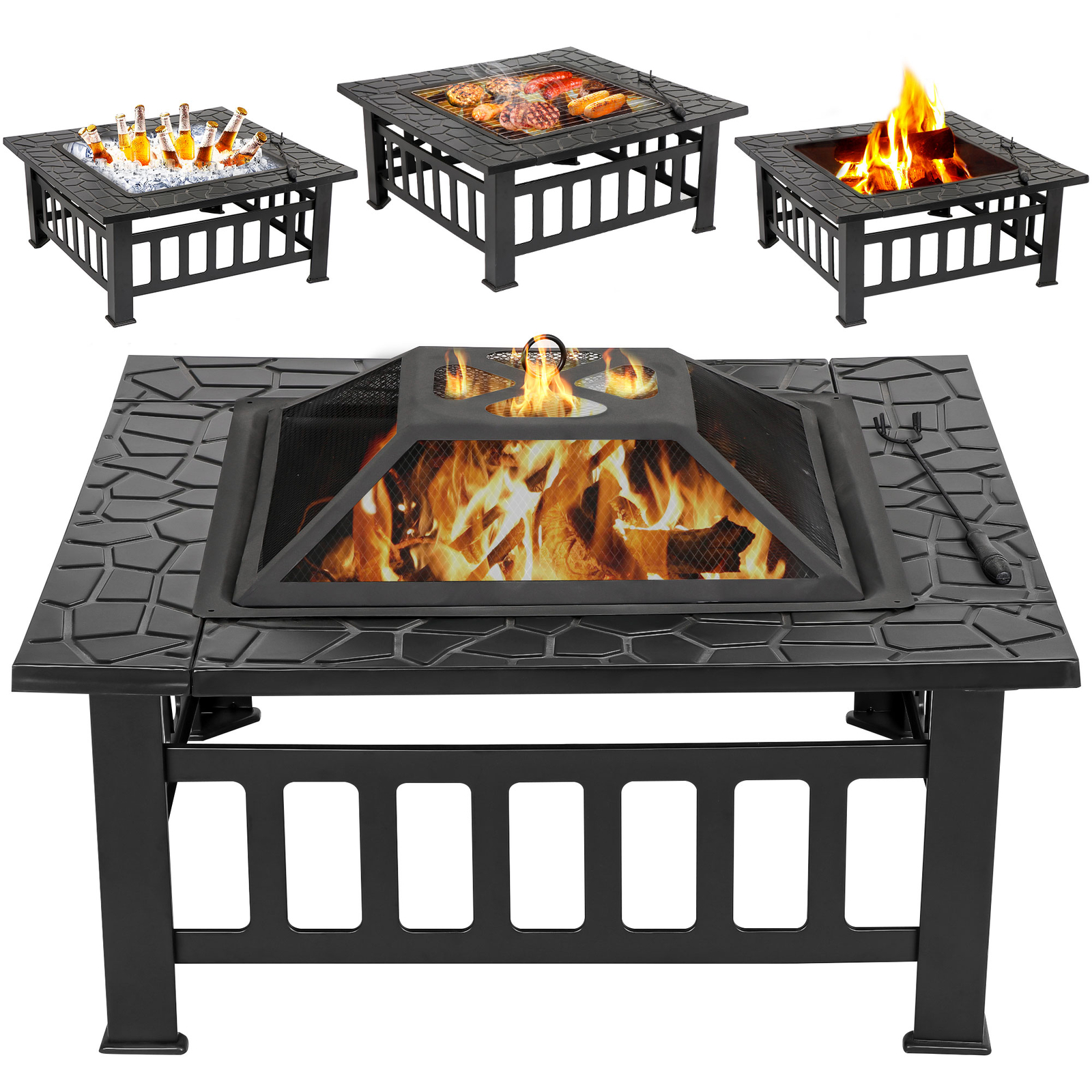 Outdoor Firepit Mesh Cover - 32" Square Patio Garden Stove
