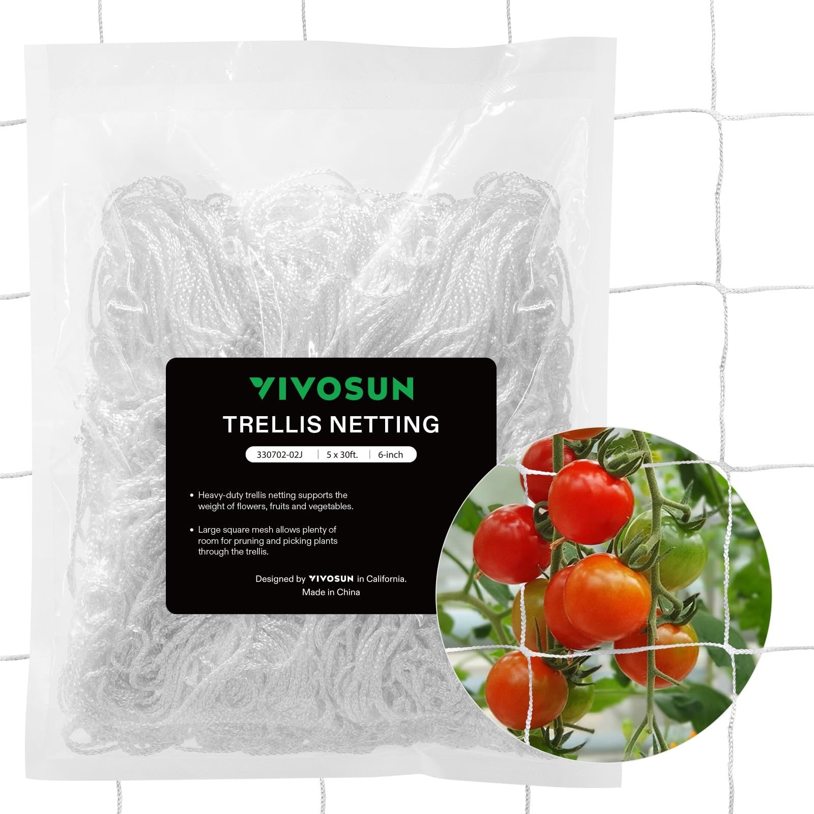 Vivosun Heavy-Duty Polyester Trellis Netting - 5'x30' Pack