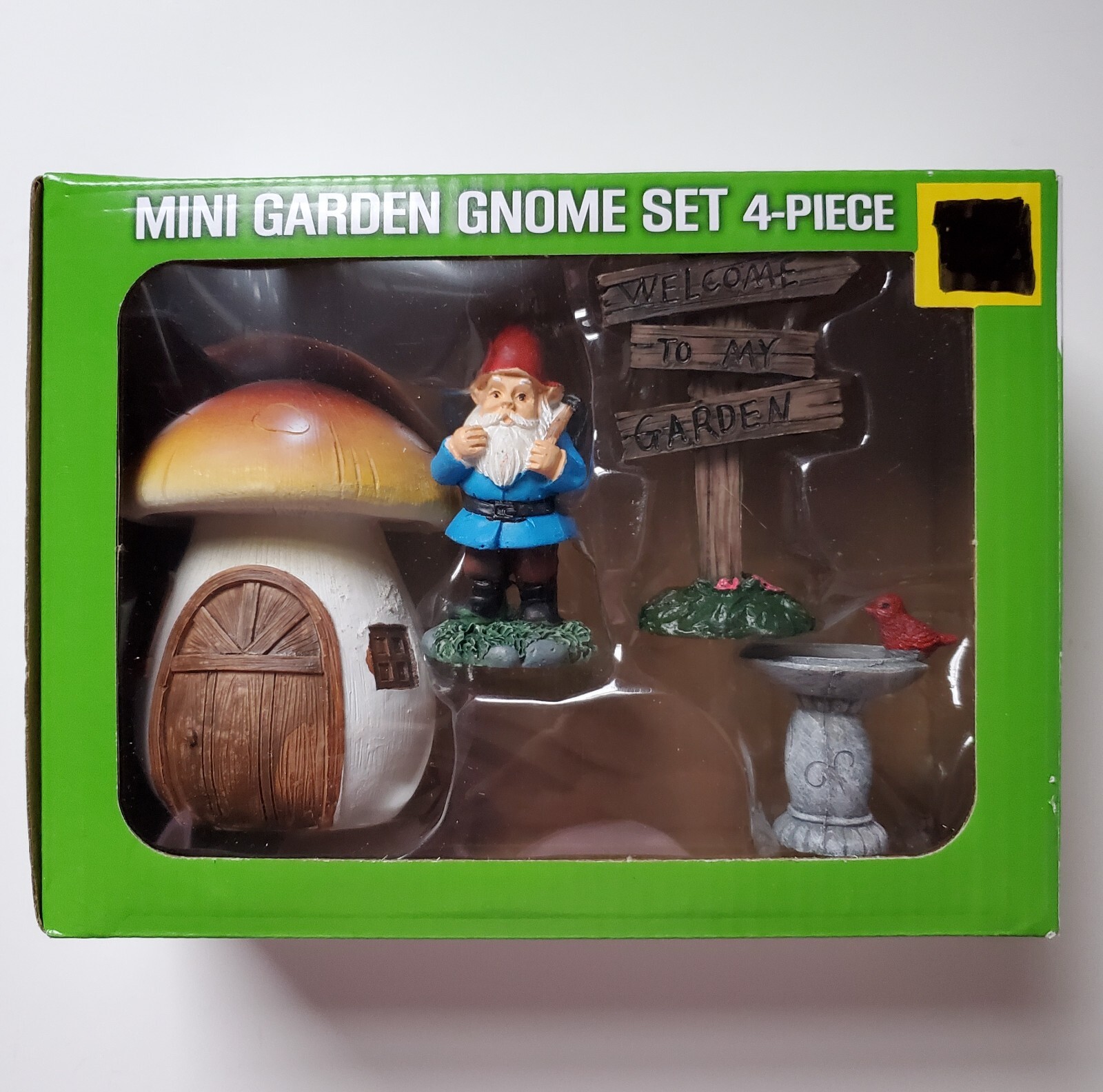 Mini Garden Gnome Set (4pc), Red, Bird Bath & Fairy