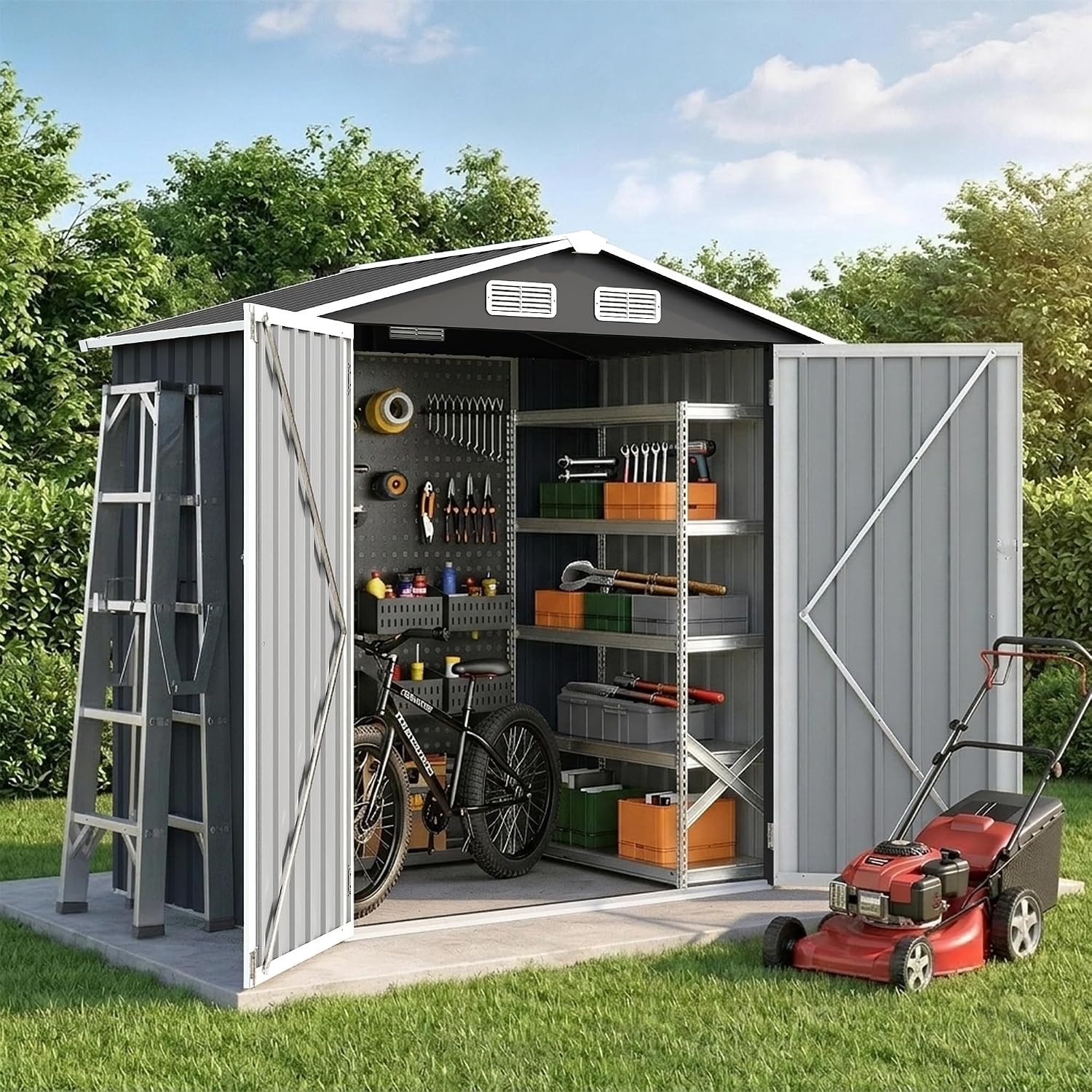 Outdoor Metal Storage Shed - 10x8 FT Garden Tool Workshop Ba...